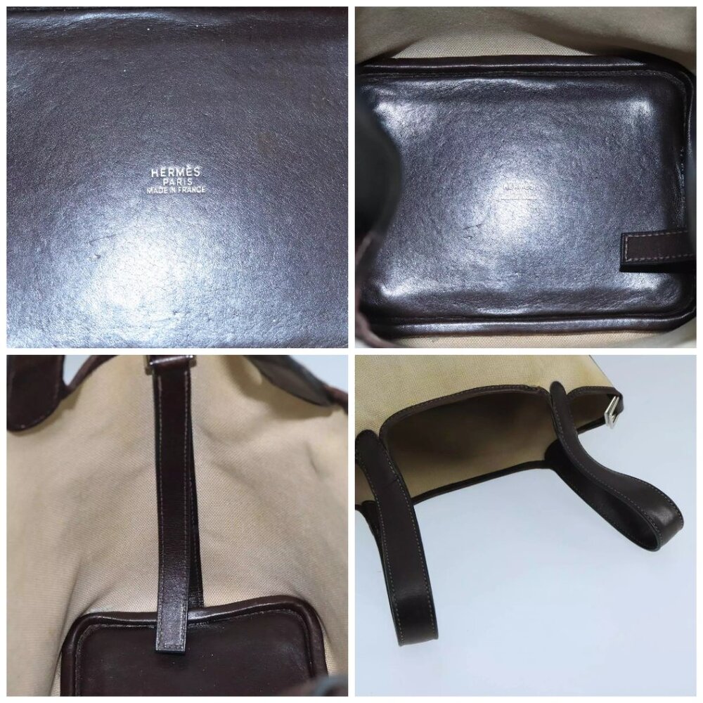 HERMES Picotan PM Hand Bag Canvas Beige Auth - Picture 13 of 14